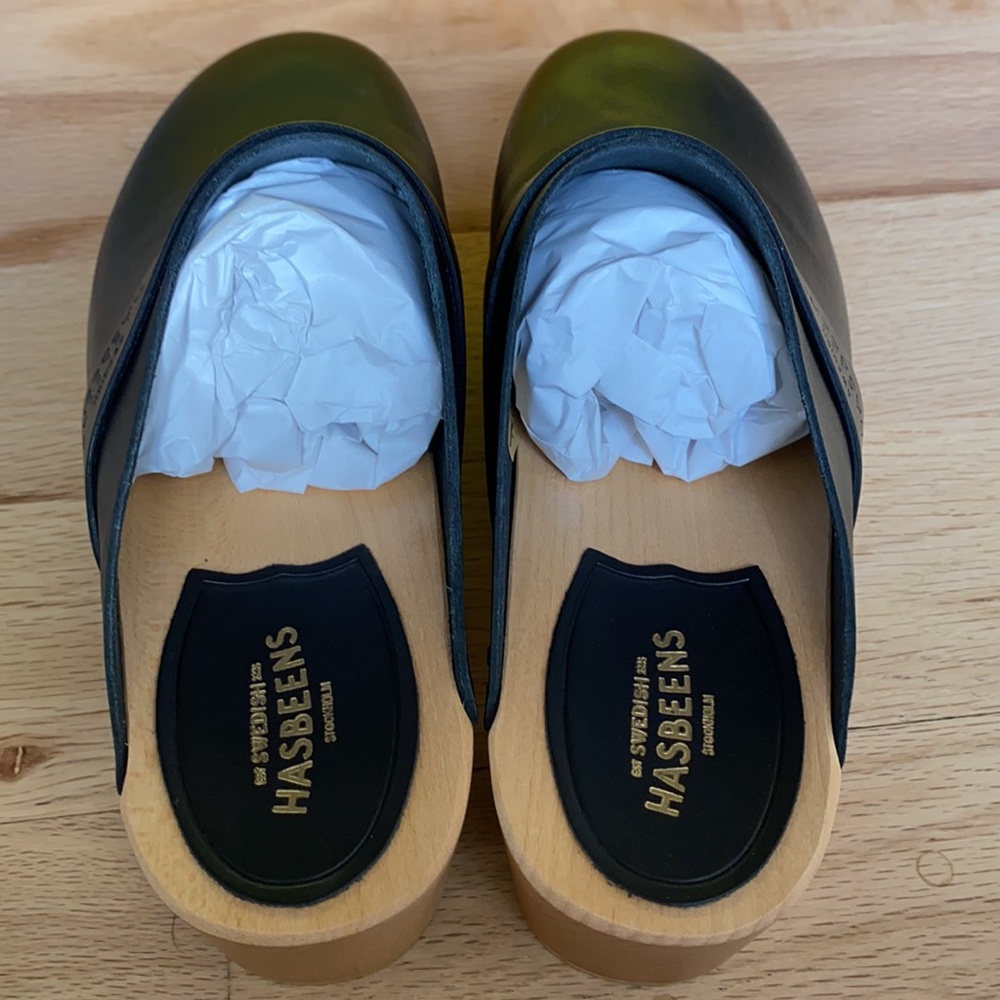 Swedish Hasbeens Husband leather clog, black size 37